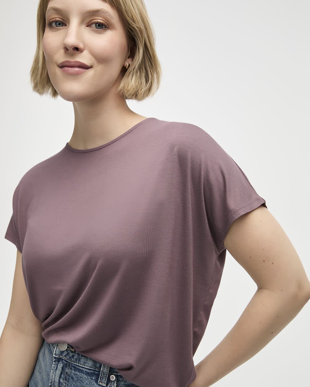 Short-Dolman-Sleeve Boat-Neck T-Shirt