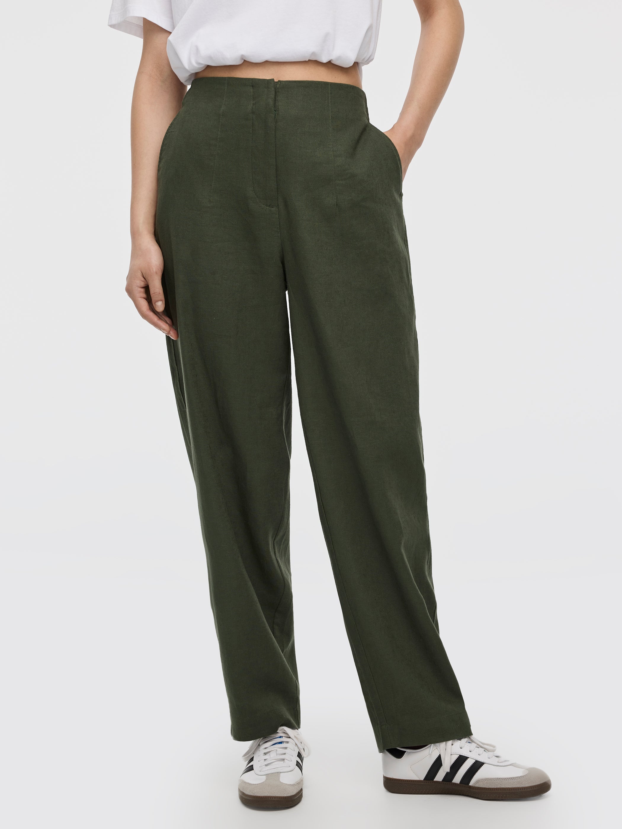 Pantalon en mélange de lin à jambe ballon