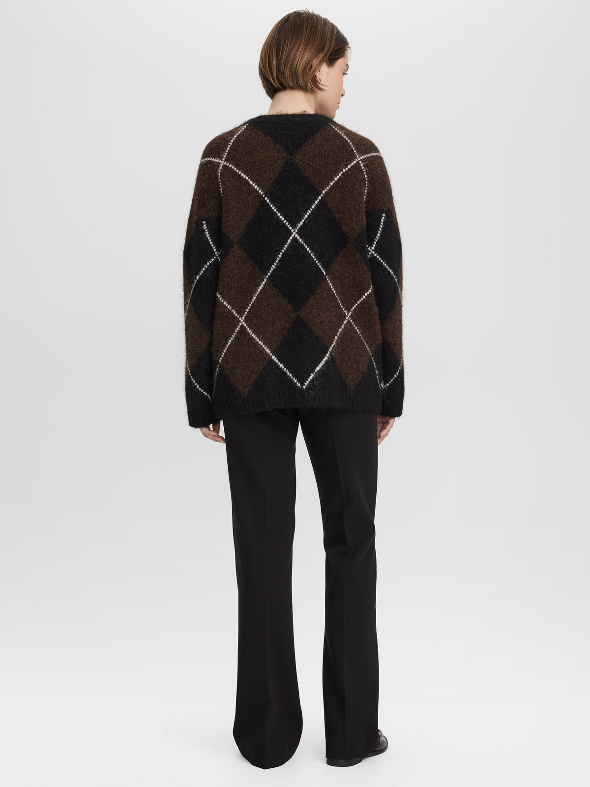 Long-Sleeve V-Neck Loose Intarsia Cardigan
