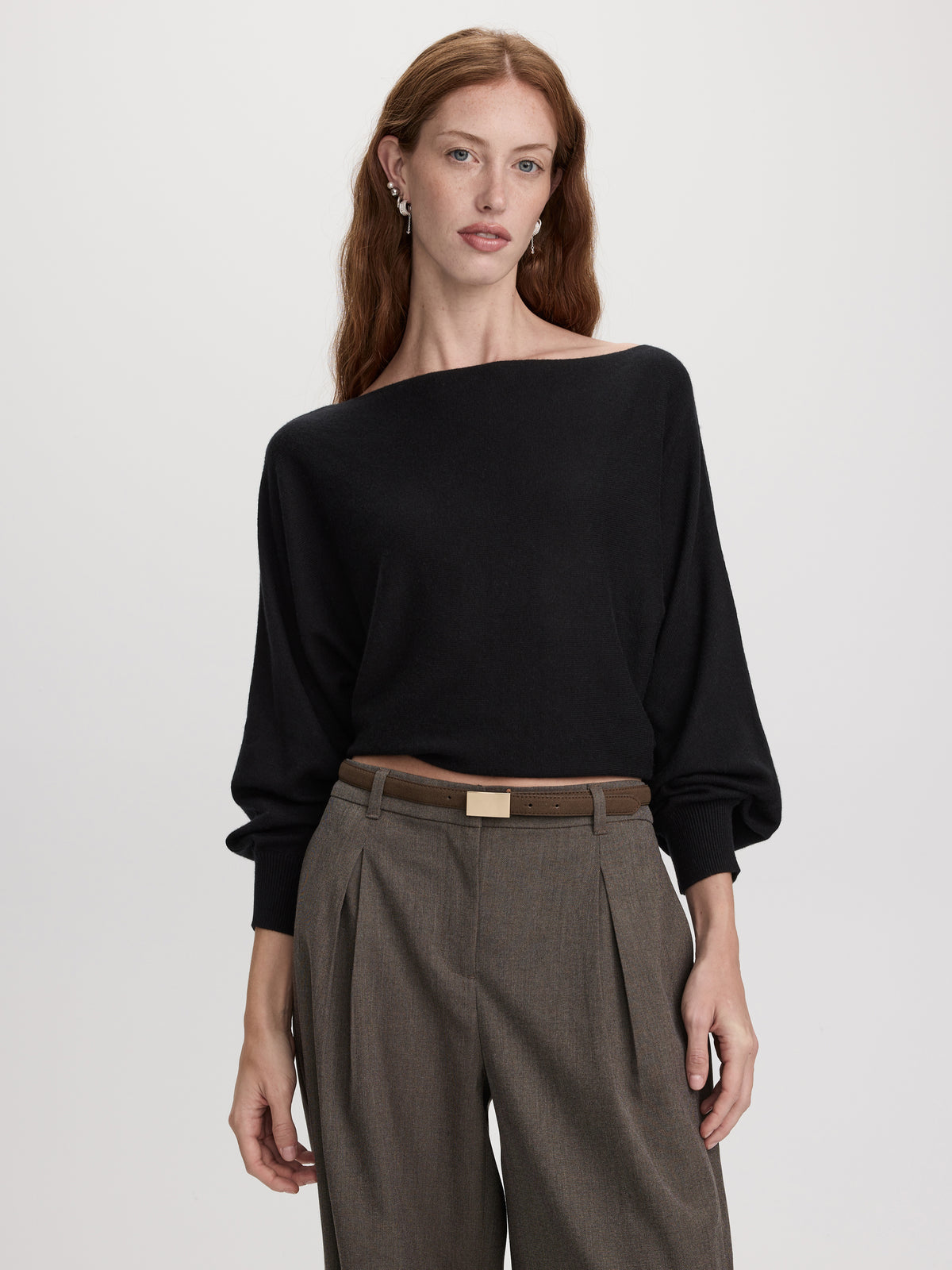 Merino-Blend Long-Sleeve Off-the-Shoulder Sweater