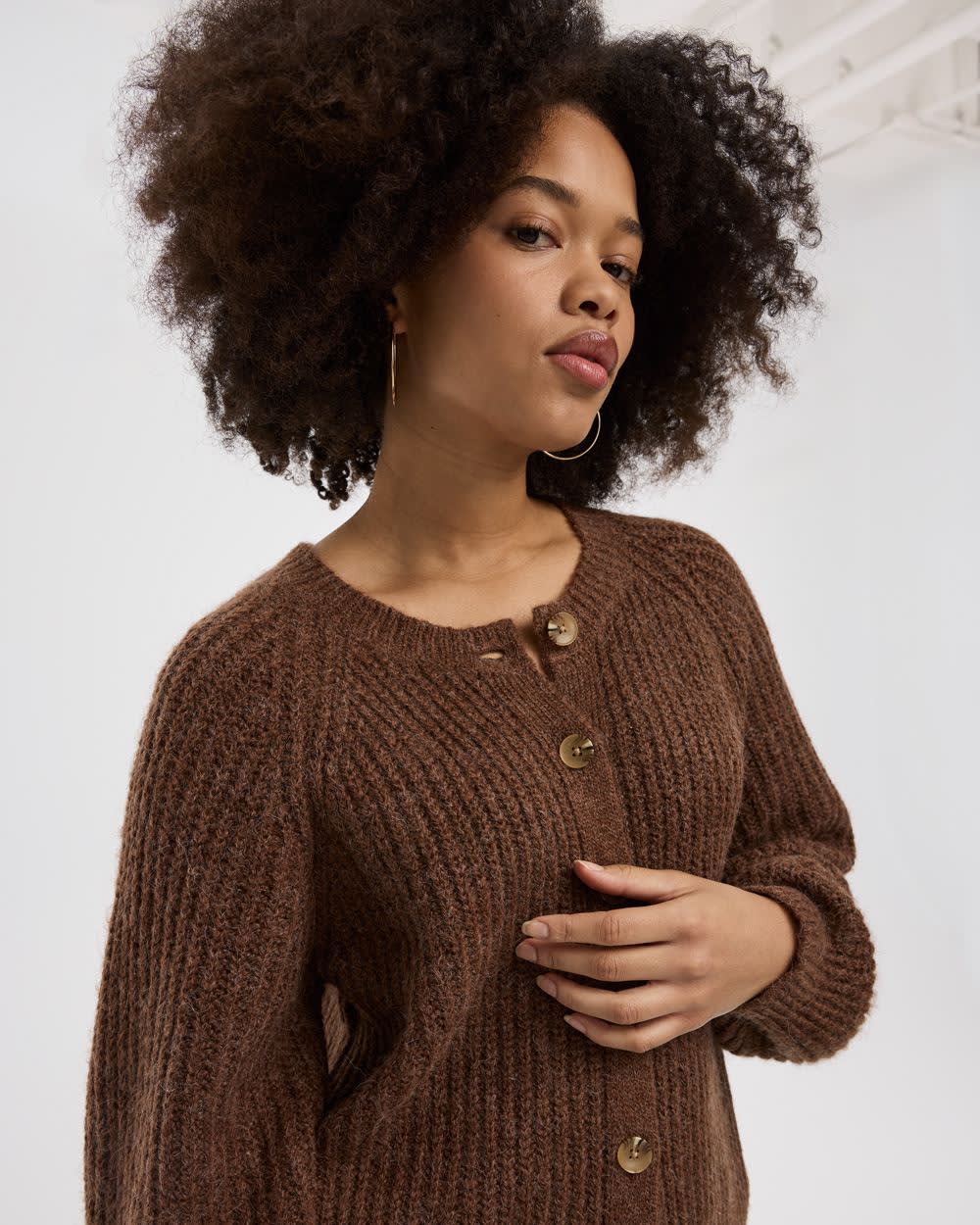 Long-Balloon-Sleeve Crew-Neck Cardigan | Regular | Reitmans