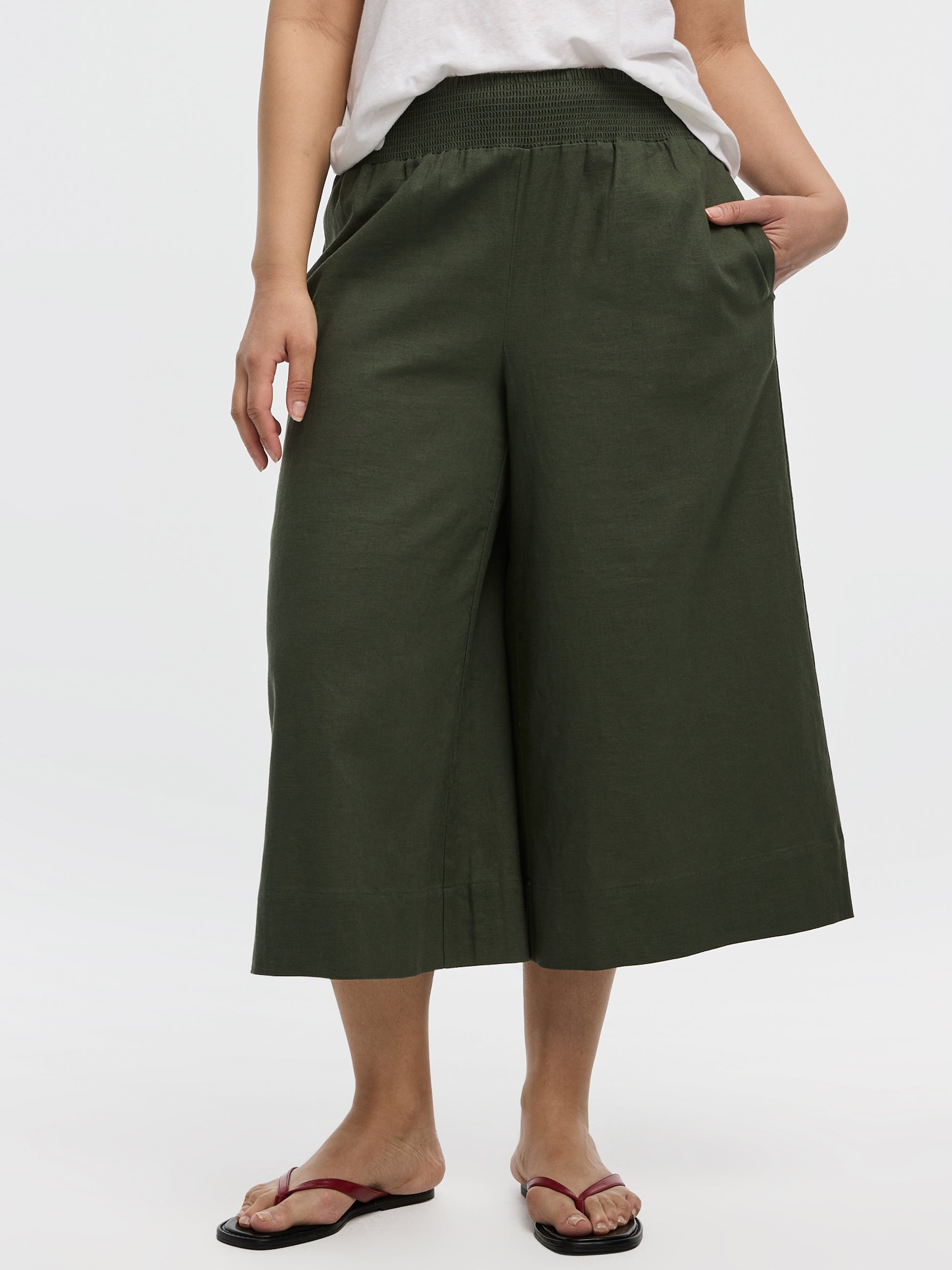 Cropped Wide-Leg Linen-Blend Pant
