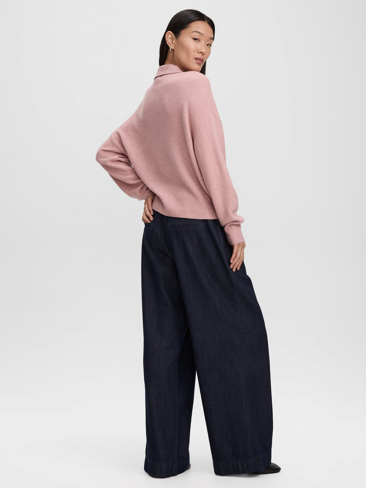 Long-Sleeve Boxy Sweater with Johnny Collar