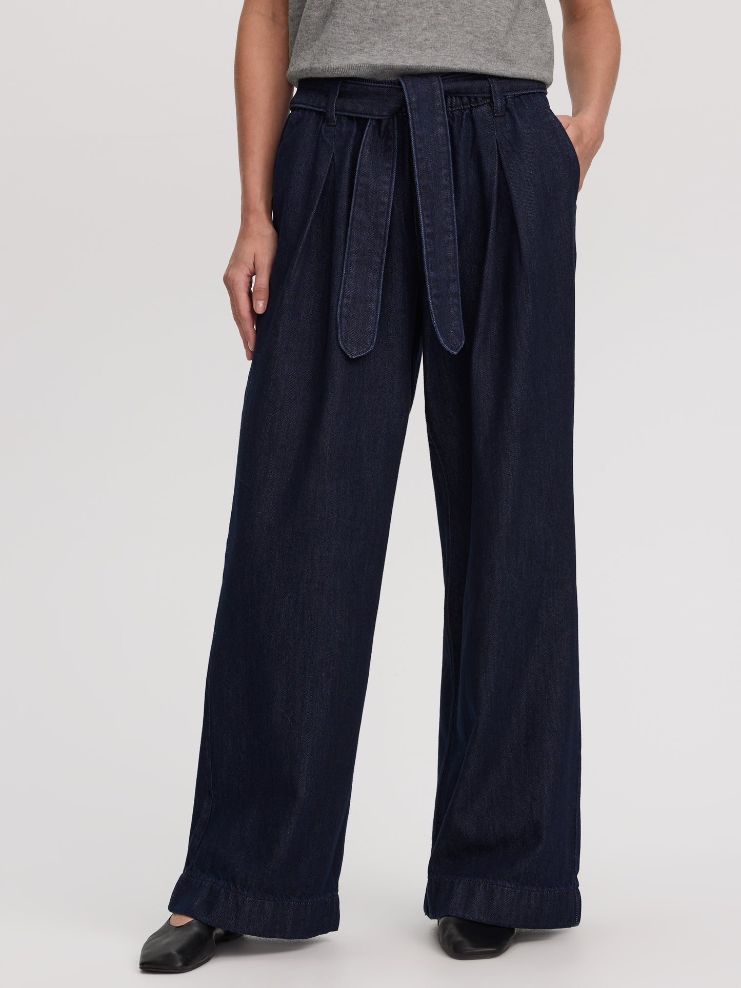 Wide-Leg High-Rise Jean with Sash