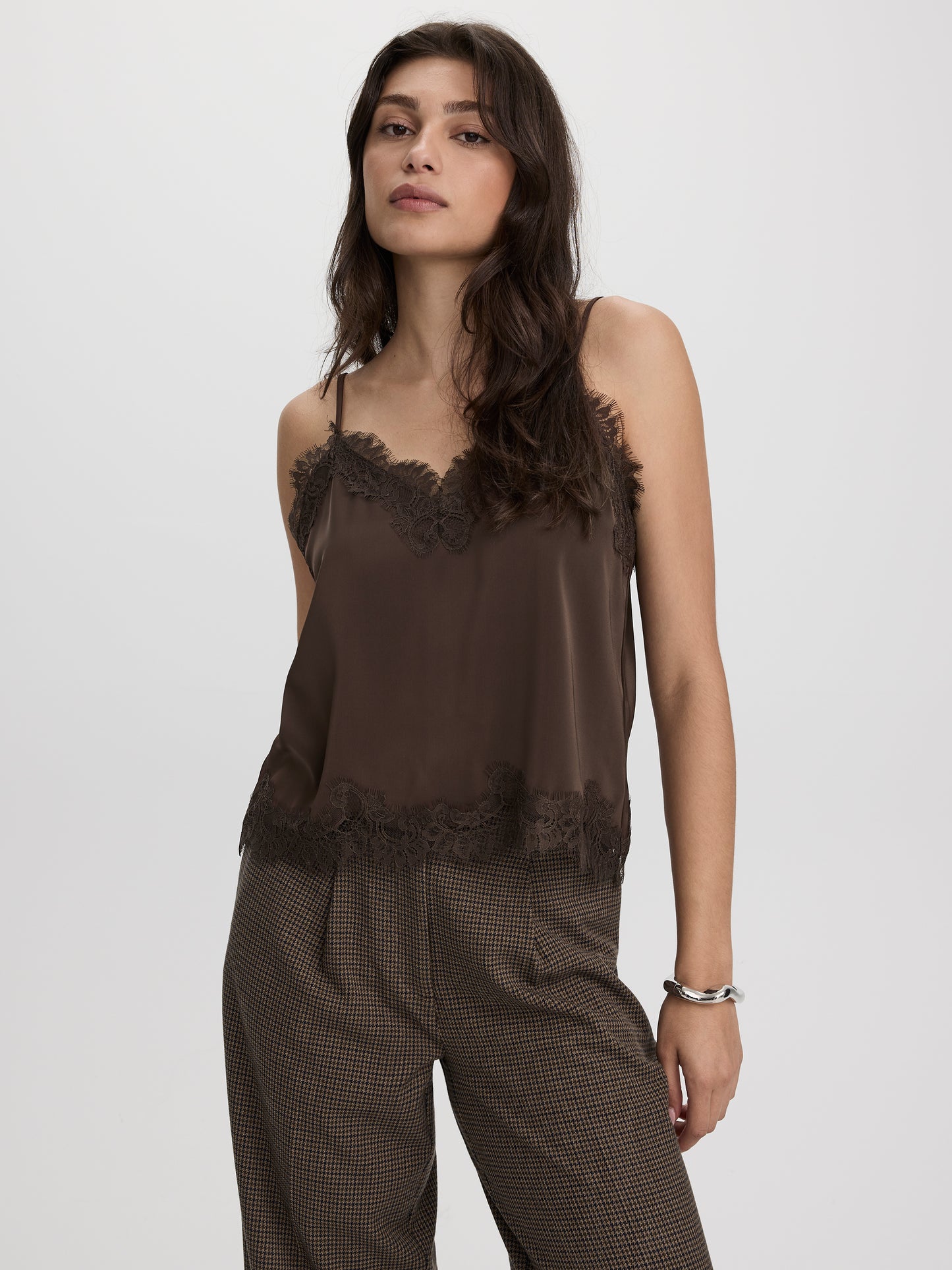 V-Neck Cami with Lace Trim