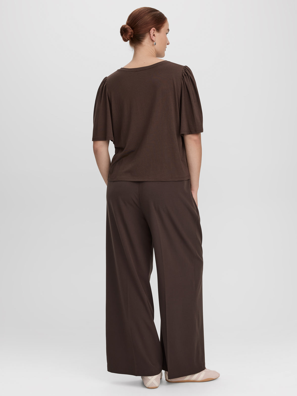 Crew-Neck Top with Short Flutter Sleeves
