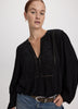 Long-Sleeve Split-Neck Blouse with Embroideries