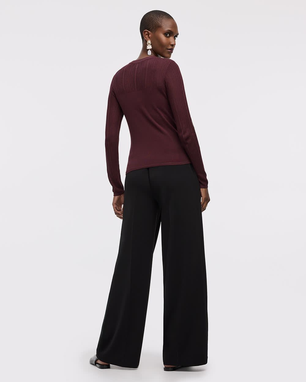 Long-Sleeve Crew-Neck Sweater with Sheer Yoke