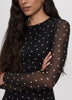 Long-Sleeve Mesh Midi Dress with Side Shirrings