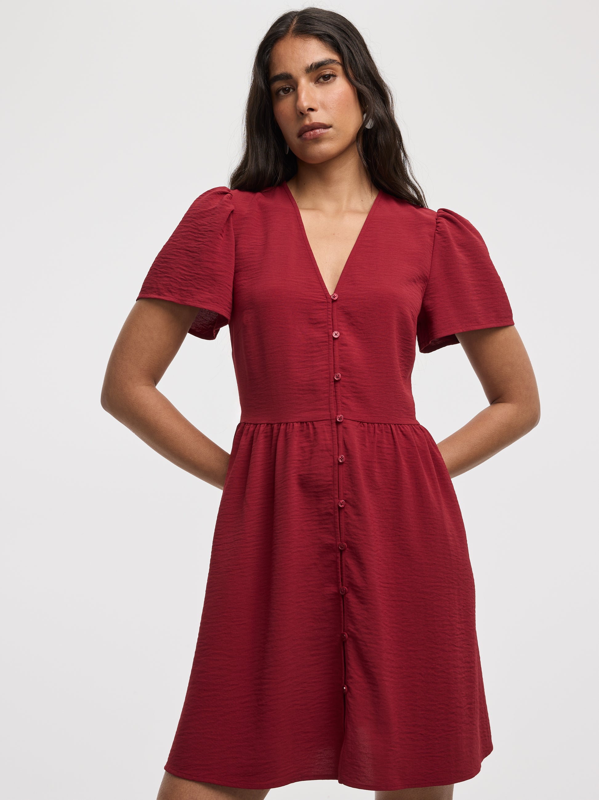 Short-Sleeve V-Neck Dress