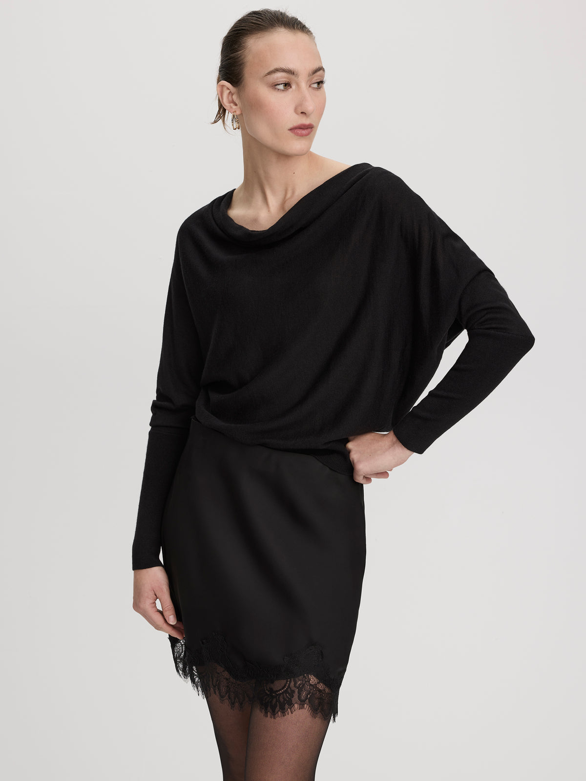 Long-Sleeve Cowl-Neck Loose Sweater