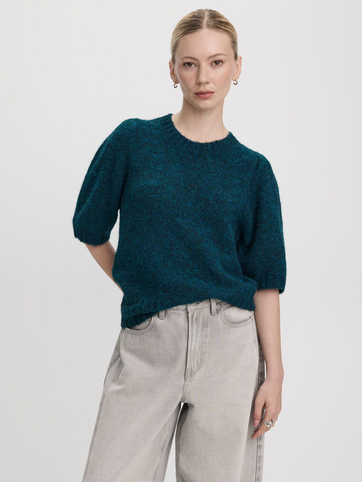 Elbow-Sleeve Crew-Neck Sweater