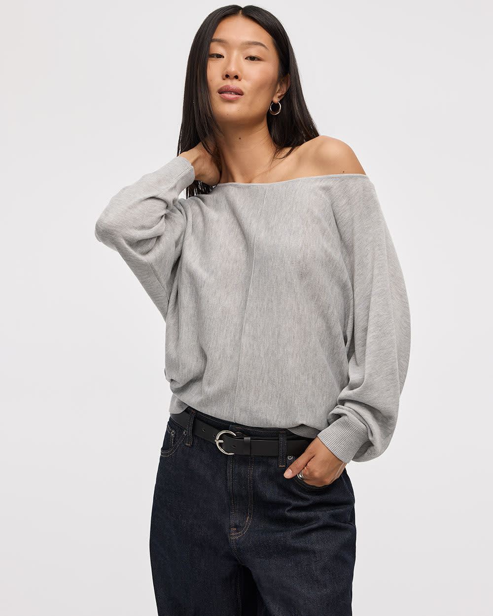 Merino-Blend Long-Sleeve Boat-Neck Sweater