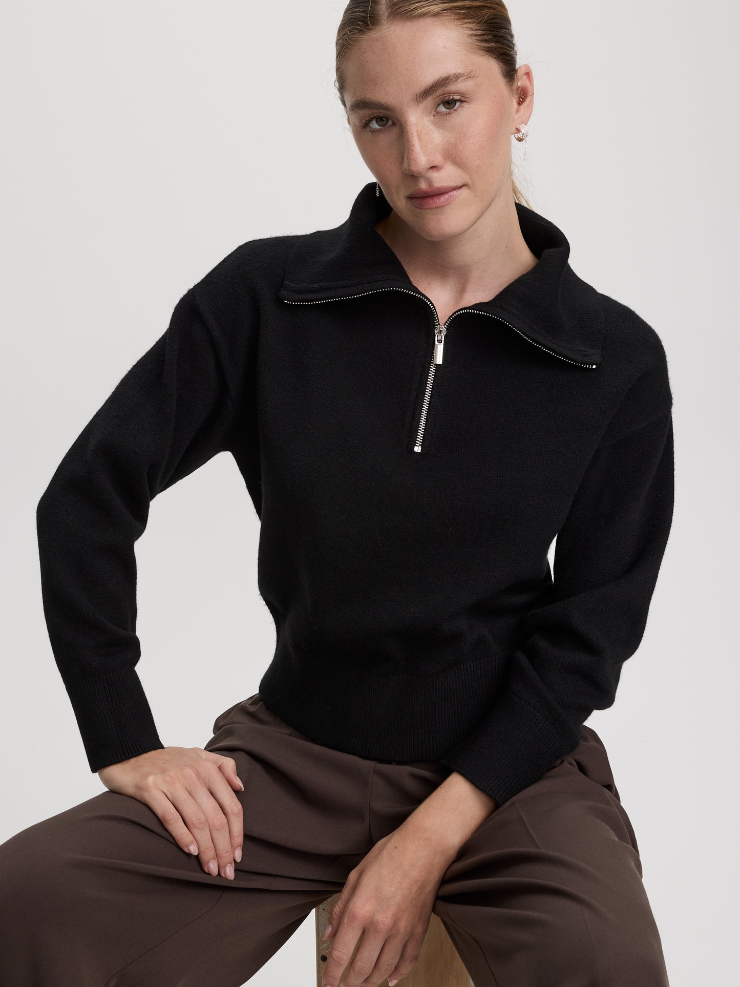 Long-Sleeve Half-Zip Mock-Neck Sweater