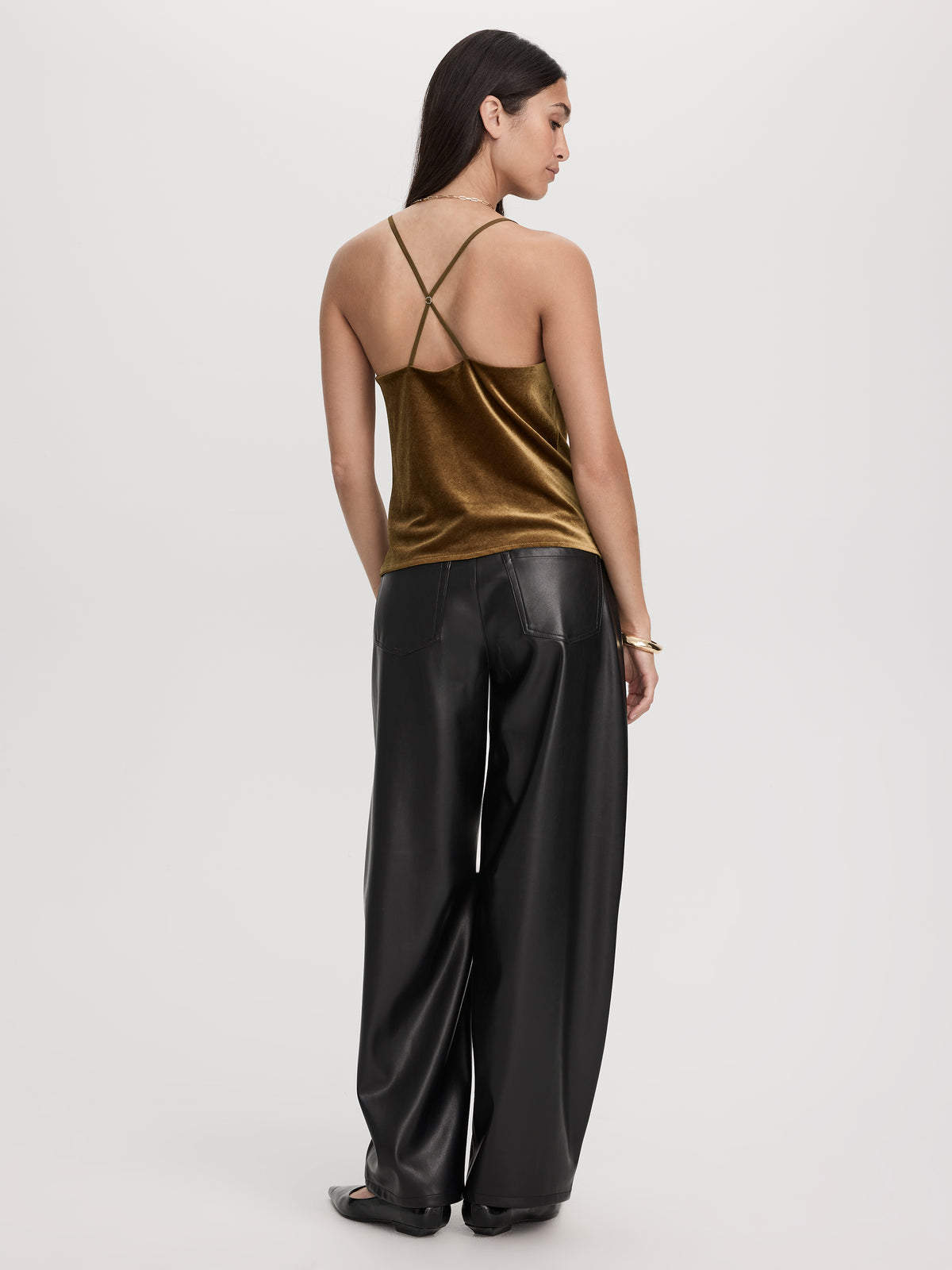 Sleeveless Draped-Neck Velvet Tank Top