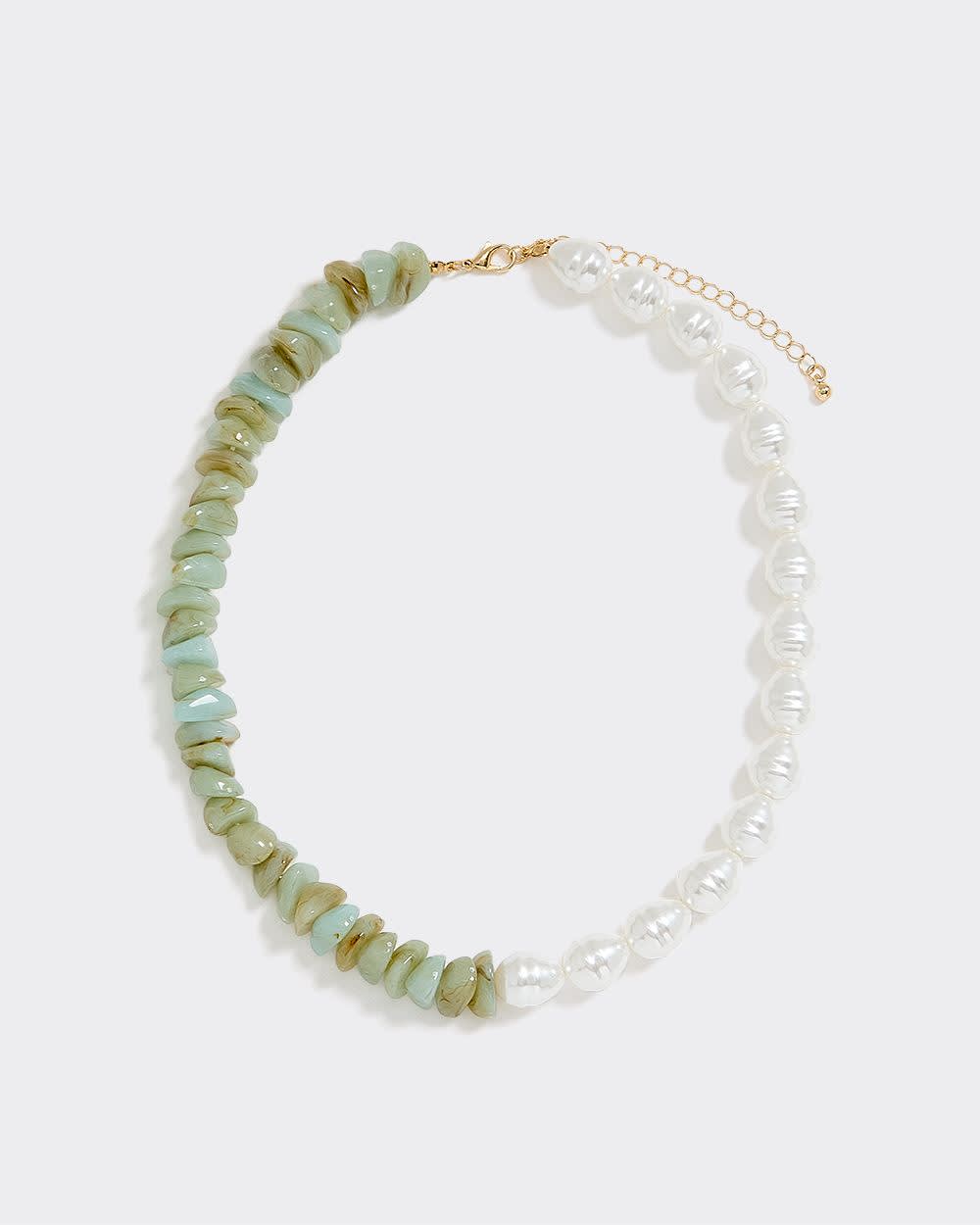 Pearl and Resin Stone Short Necklace