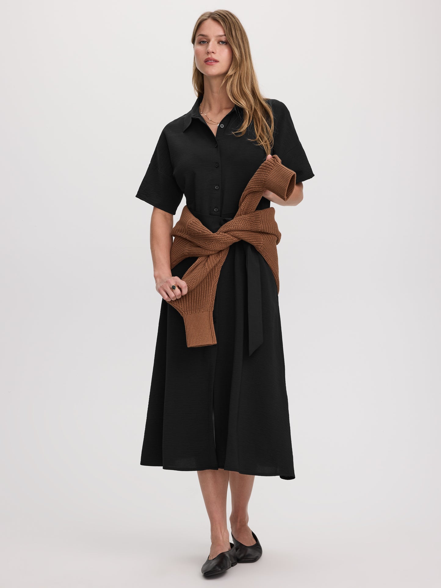 Short-Sleeve Midi Shirtdress