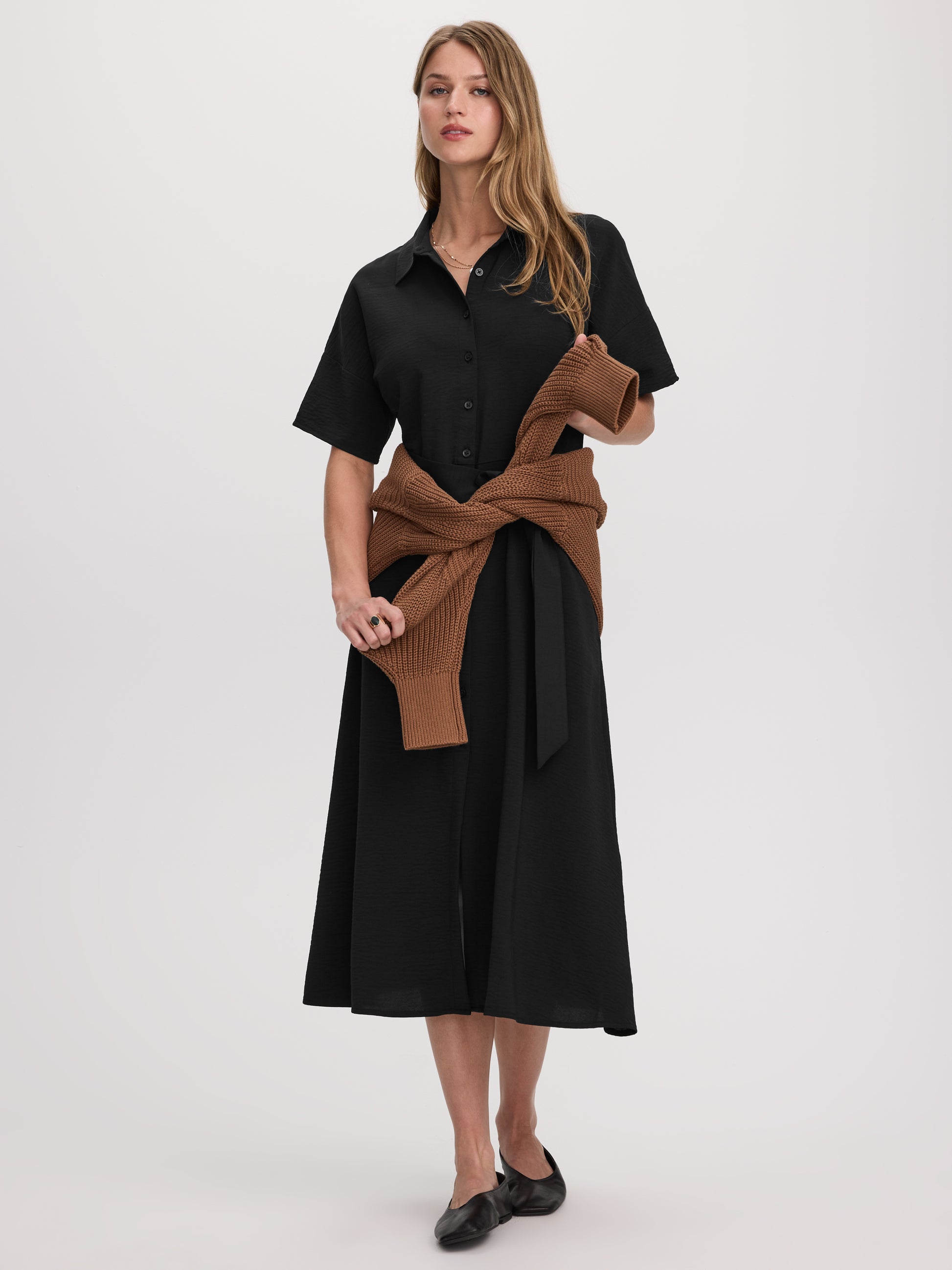 Short-Sleeve Midi Shirtdress