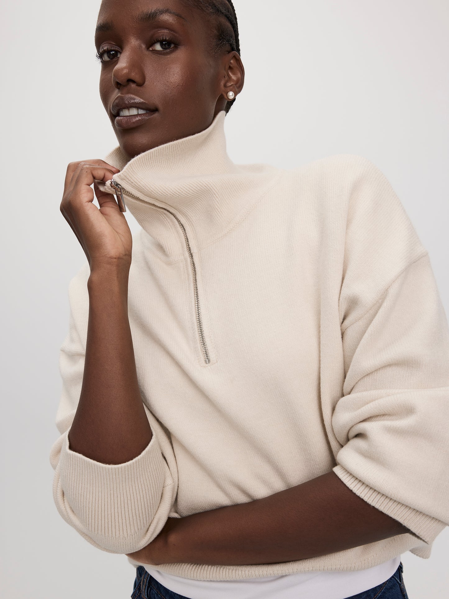 Long-Sleeve Half-Zip Mock-Neck Sweater