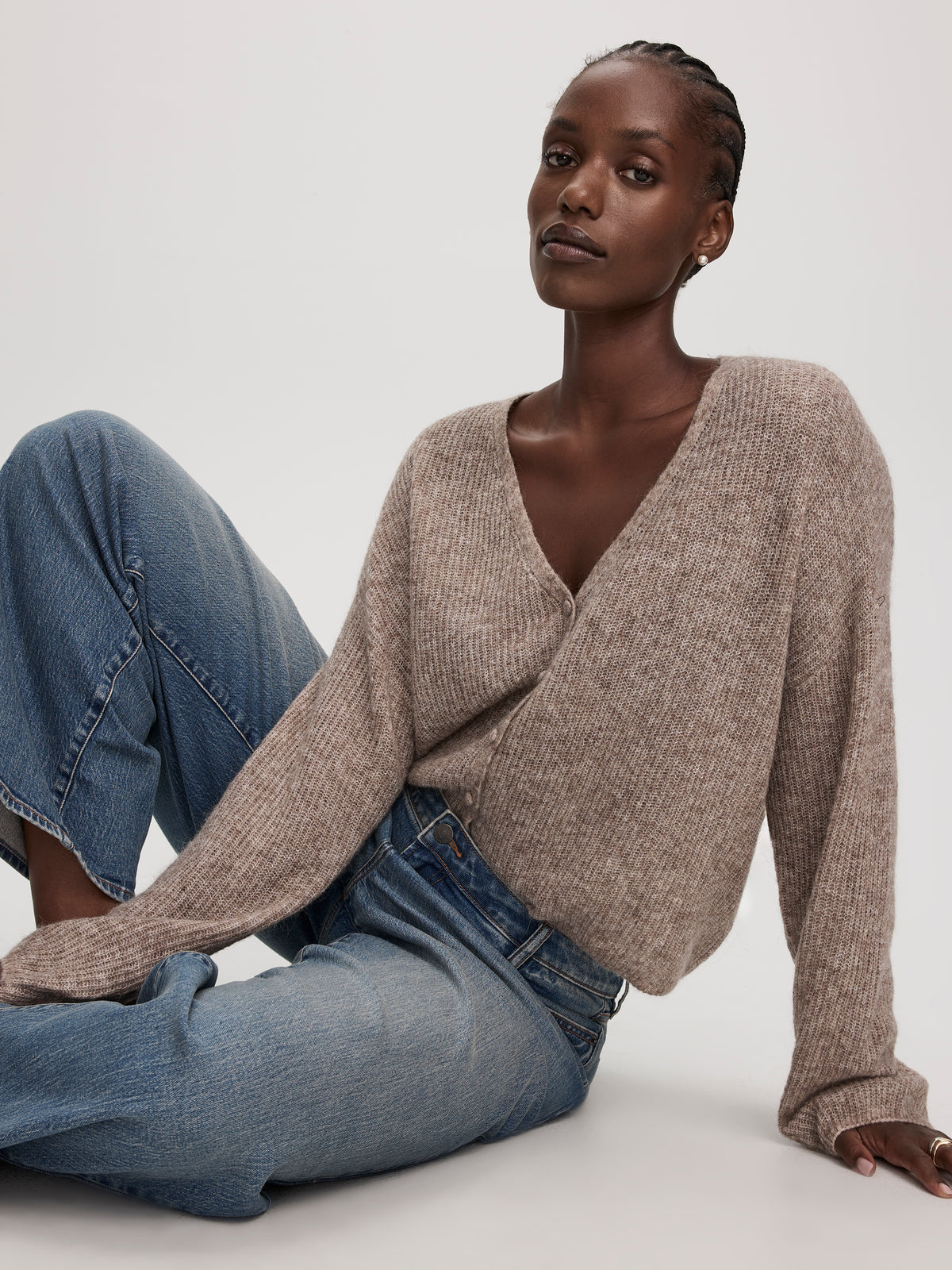 Mohair-Blend V-Neck Cardigan