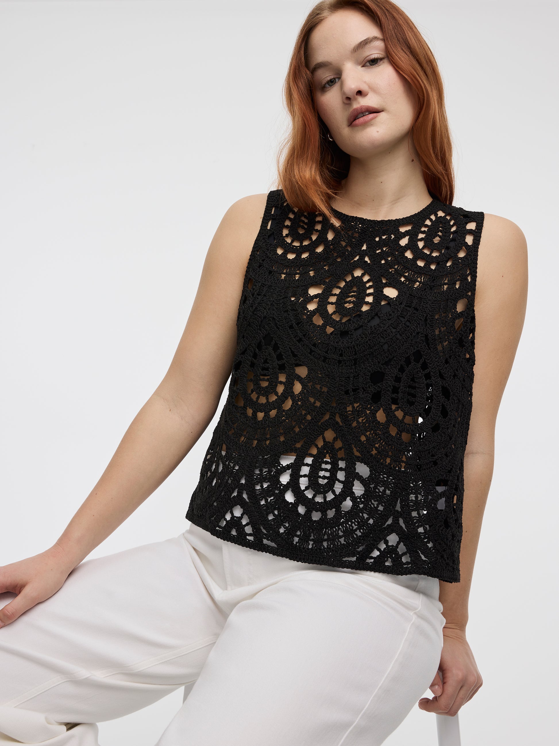 Crew-Neck Crochet Tank