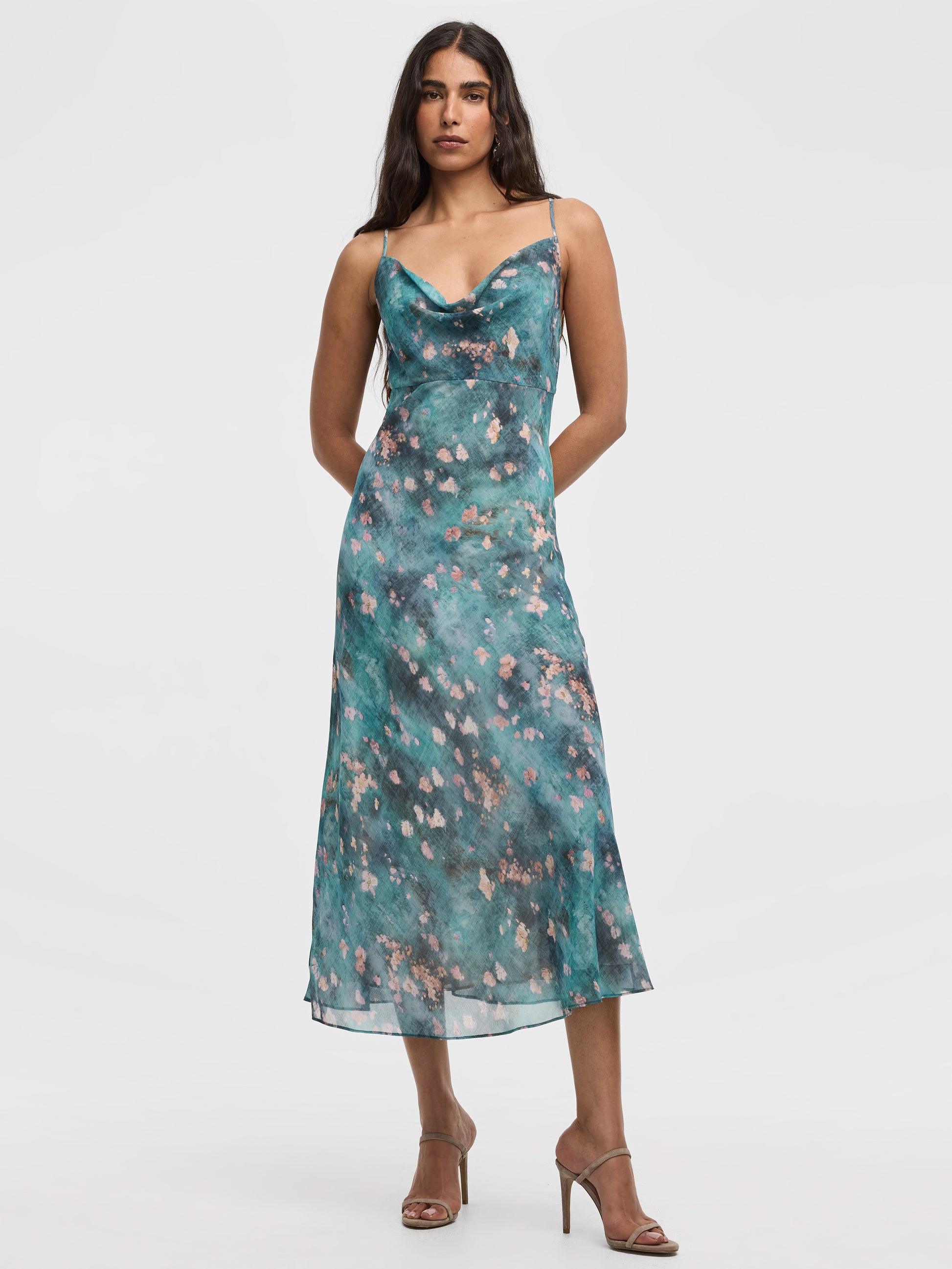 Sleeveless Maxi Dress with Cowl Neckline
