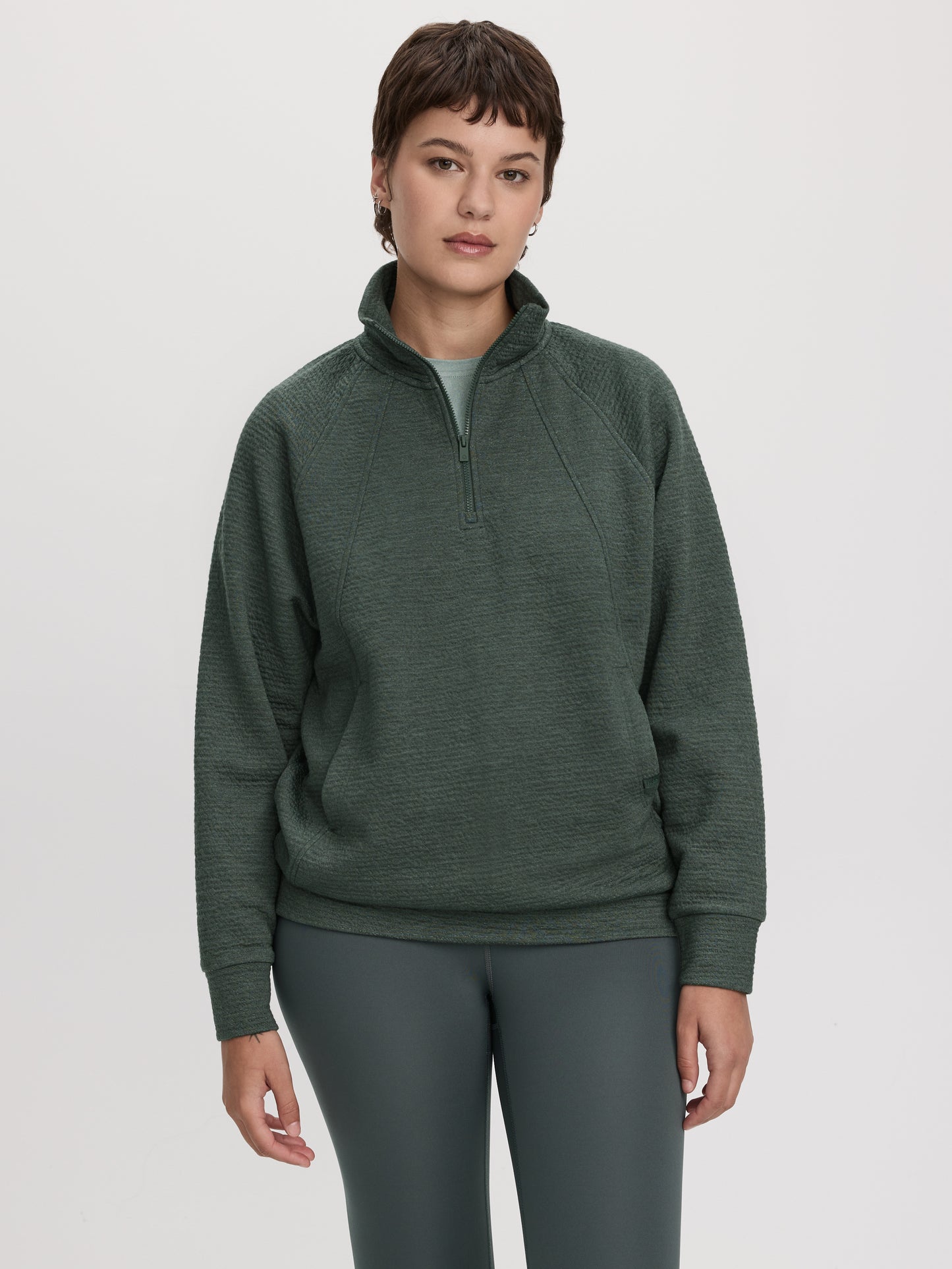 Long-Sleeve Half-Zip Mock-Neck Textured Top