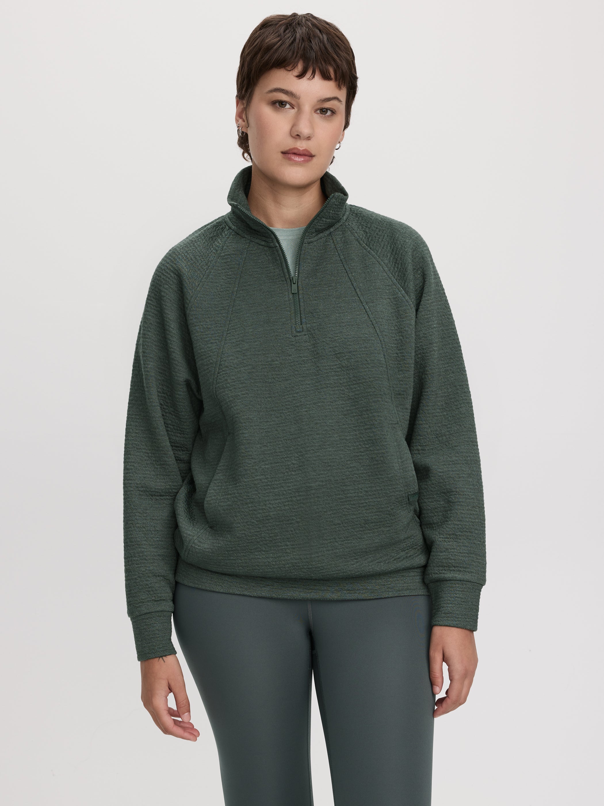 Long-Sleeve Half-Zip Mock-Neck Textured Top