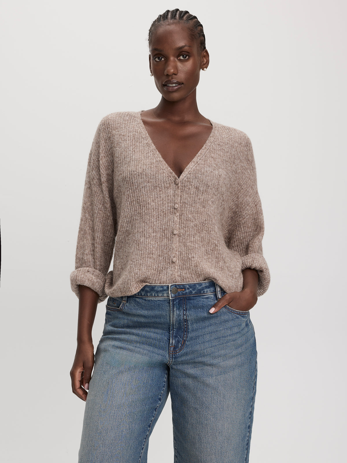 Mohair-Blend V-Neck Cardigan