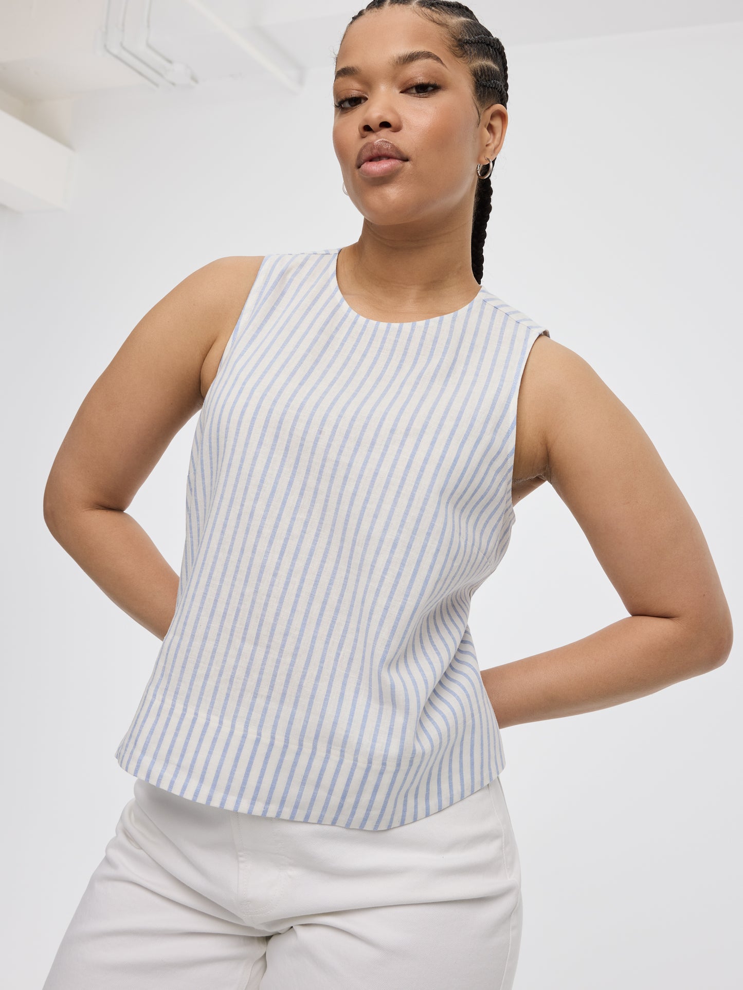 Sleeveless Crew-Neck Blouse