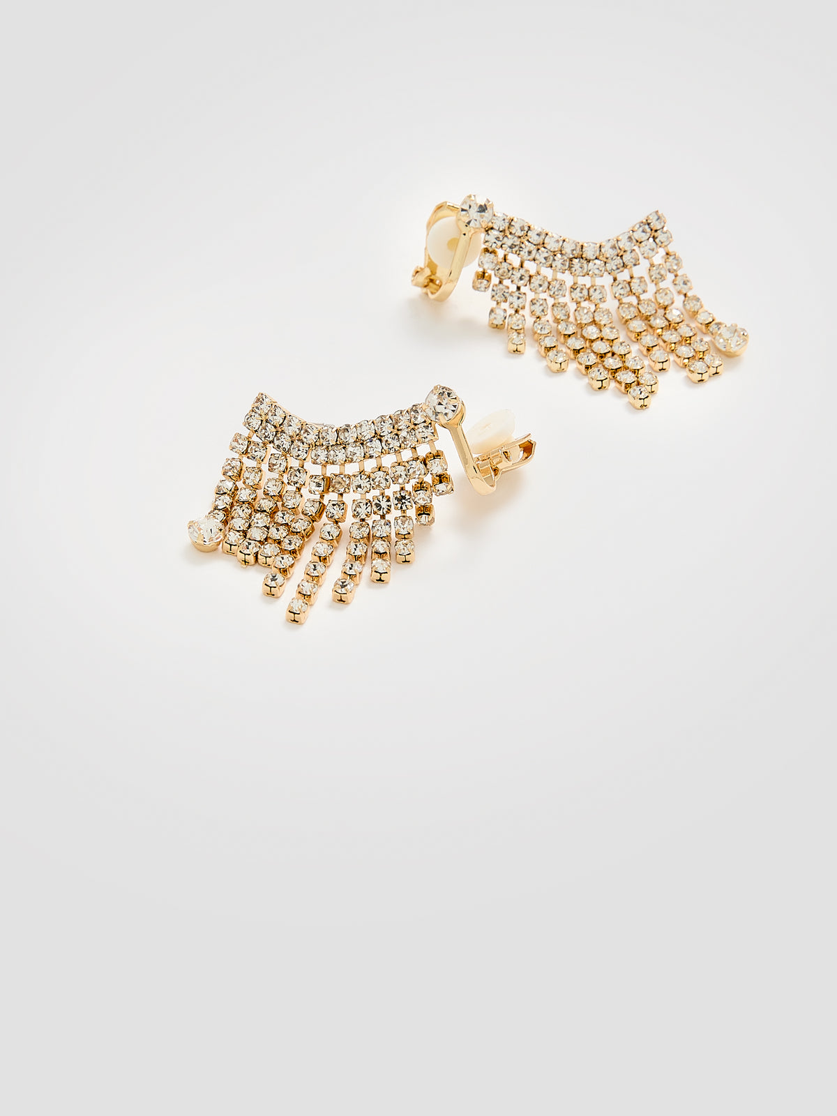 Clip-On Earrings with Rhinestone Fringe