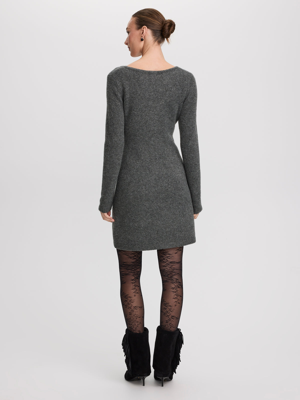 Long-Sleeve V-Neck Mini Dress
