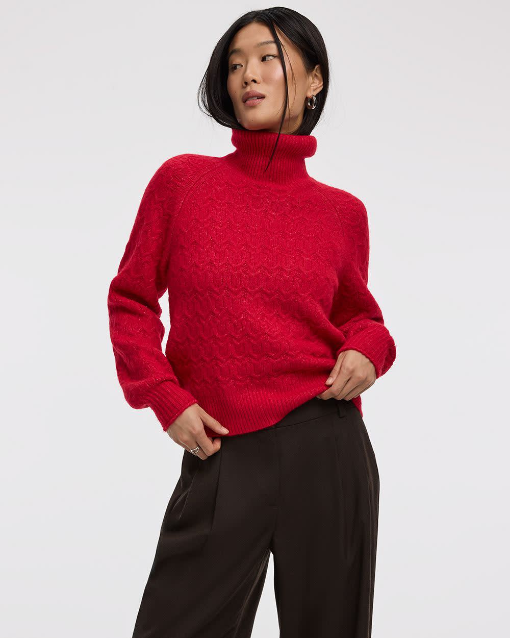 Long-Balloon-Sleeve Mock-Neck Sweater