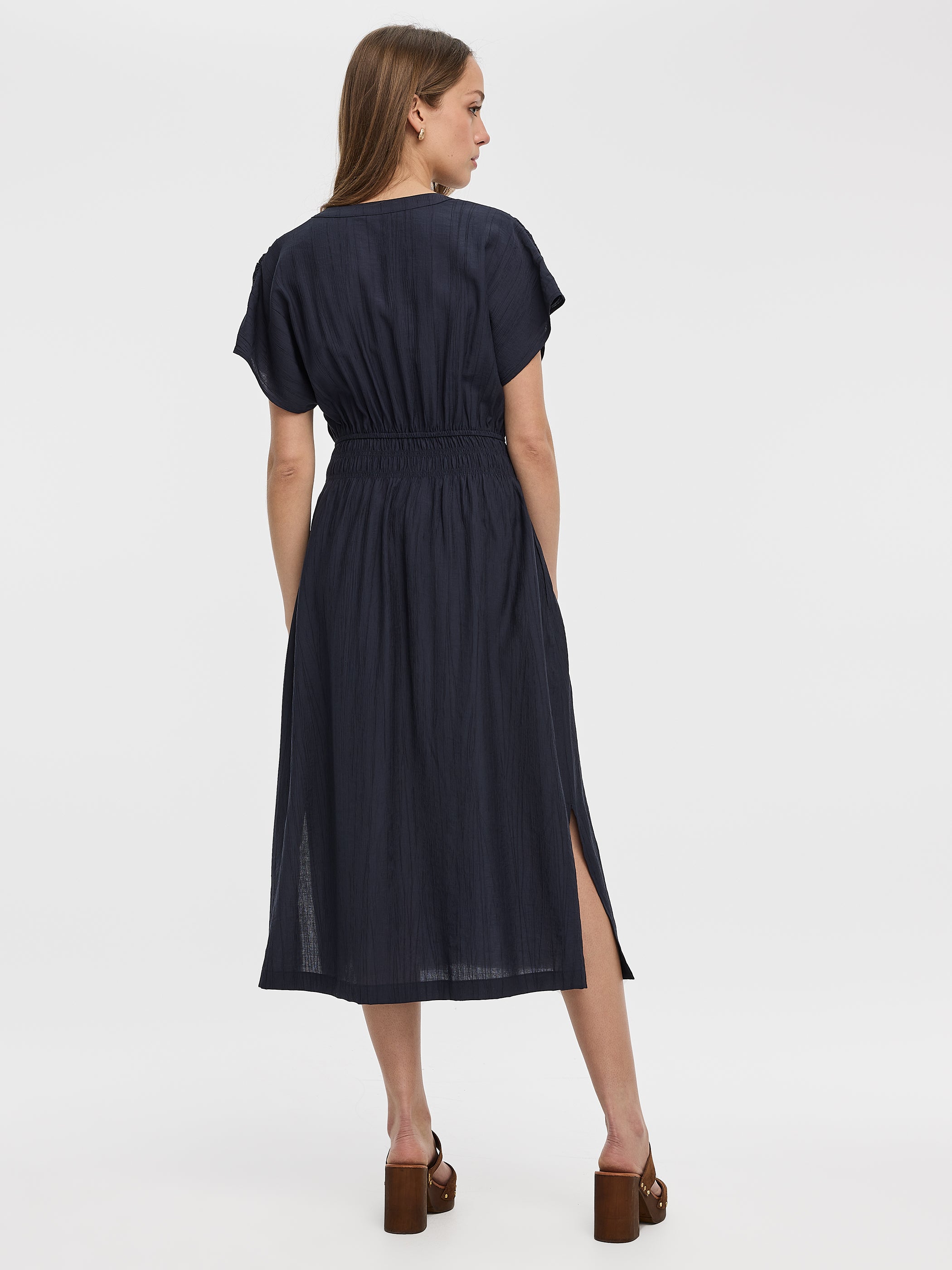 Elbow-Sleeve Midi Shirtdress