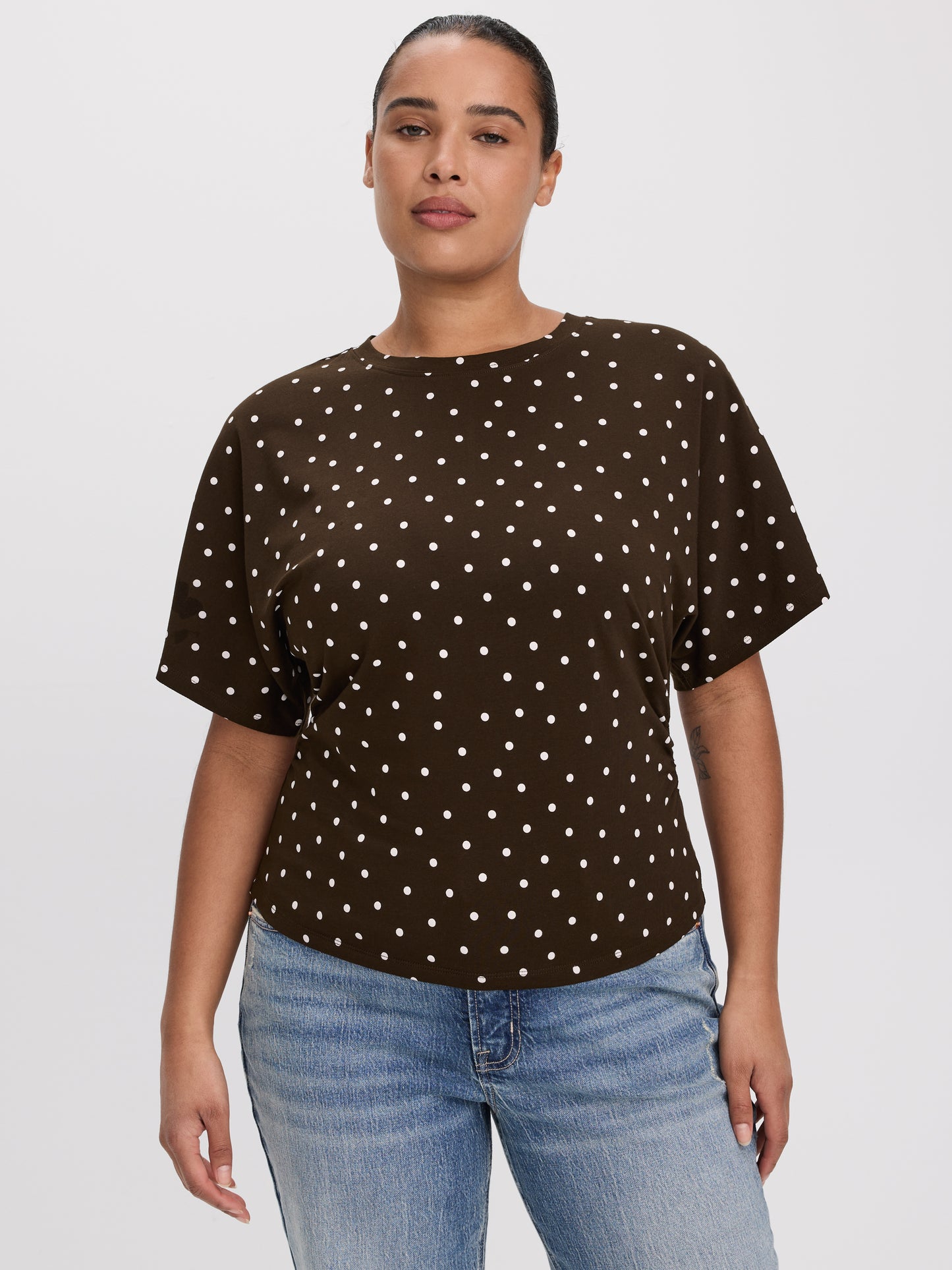 Short-Sleeve Crew-Neck Tee with Shirred Sides