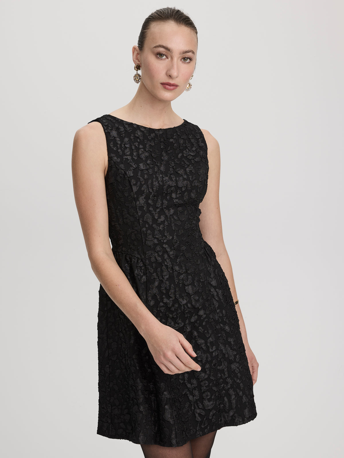 Sleeveless Boat-Neck Fit-and-Flare Mini Dress