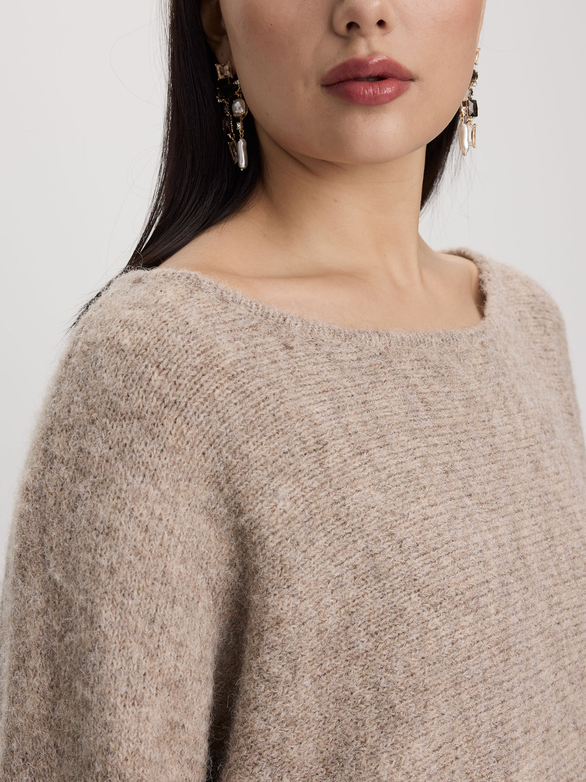 Long-Sleeve Boat-Neck Boxy Sweater