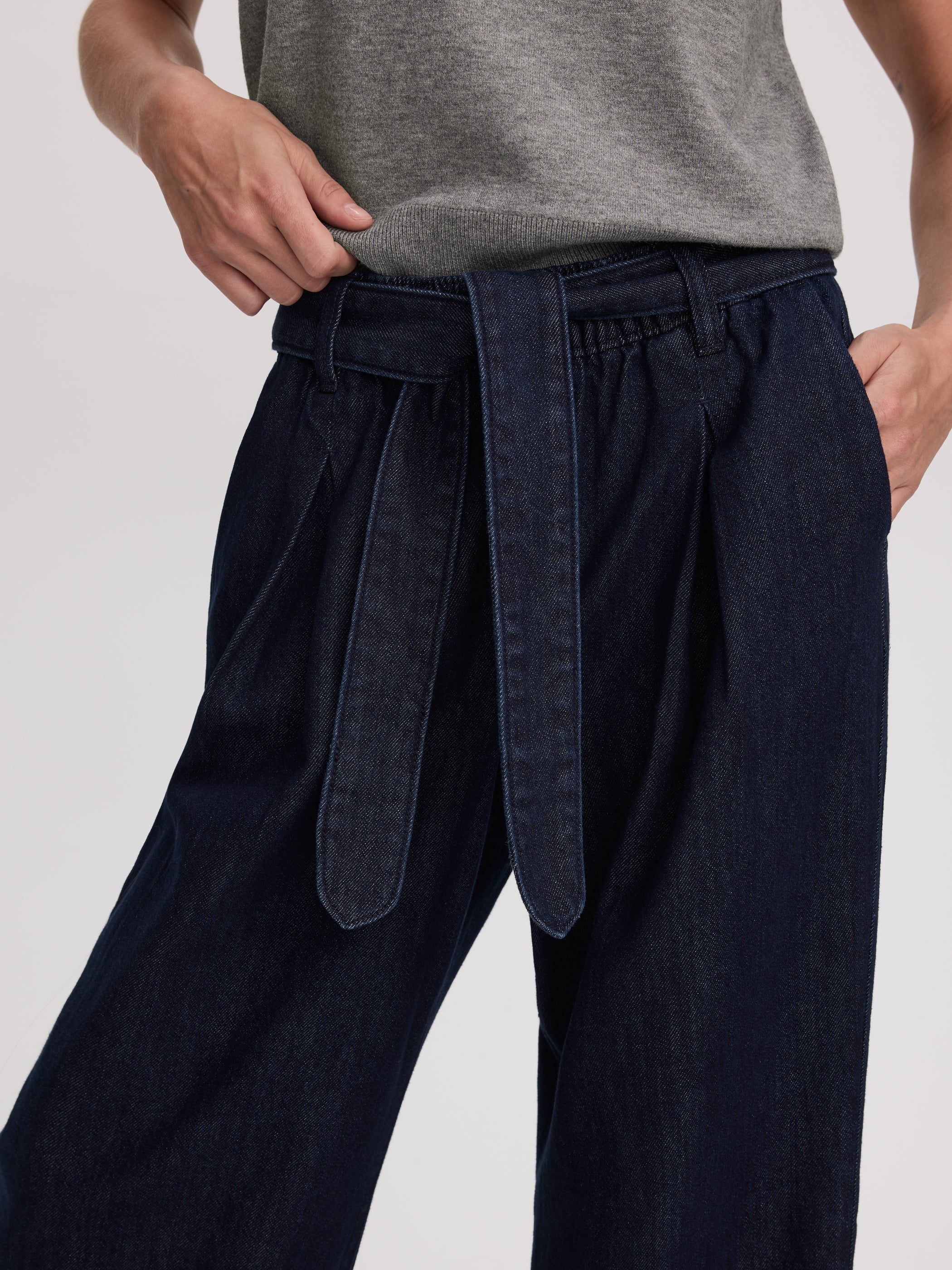 Wide-Leg High-Rise Jean with Sash