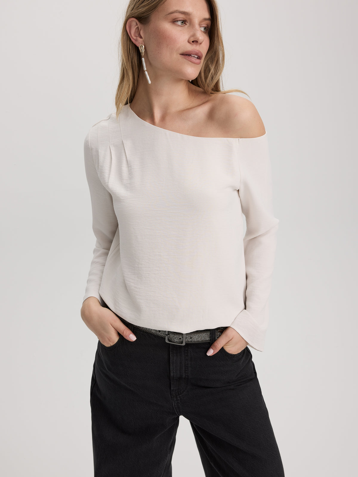 Long-Sleeve Off-the-Shoulder Blouse