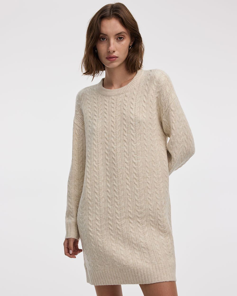 PlushSoft Crew-Neck Cable-Knit Dress