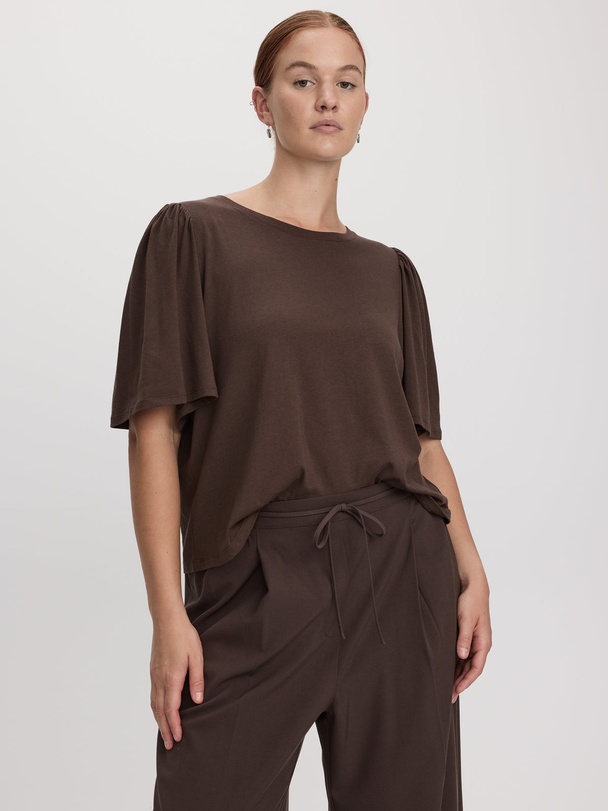Crew-Neck Top with Short Flutter Sleeves