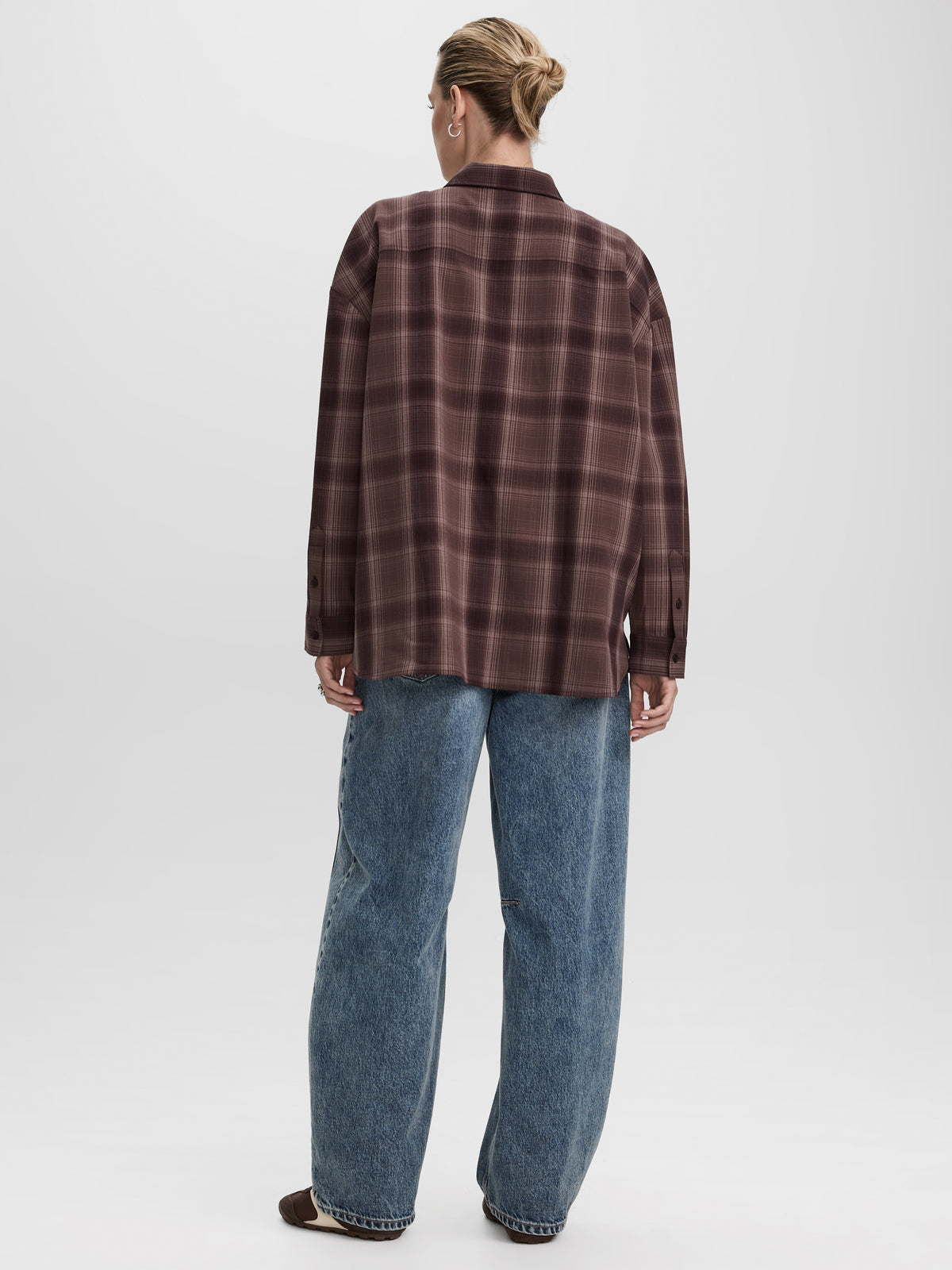 Loose Plaid Blouse with Pocket