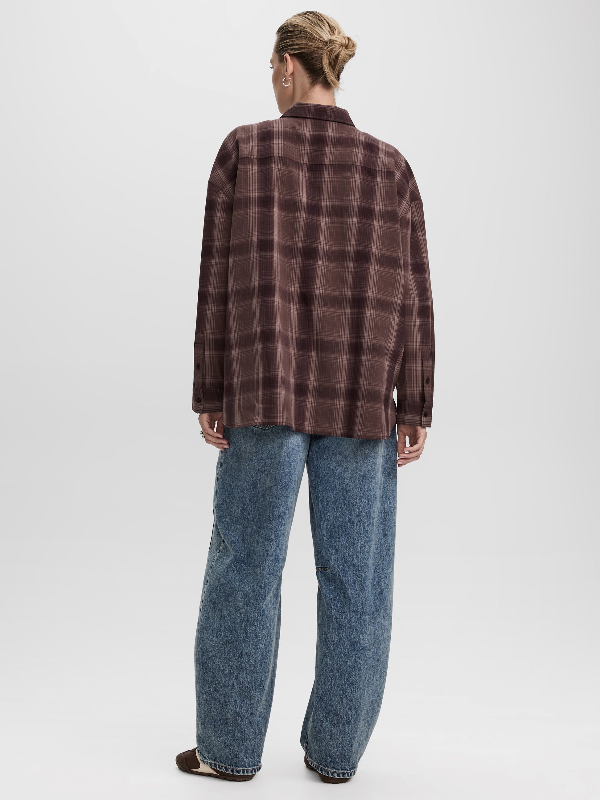 Loose Plaid Blouse with Pocket
