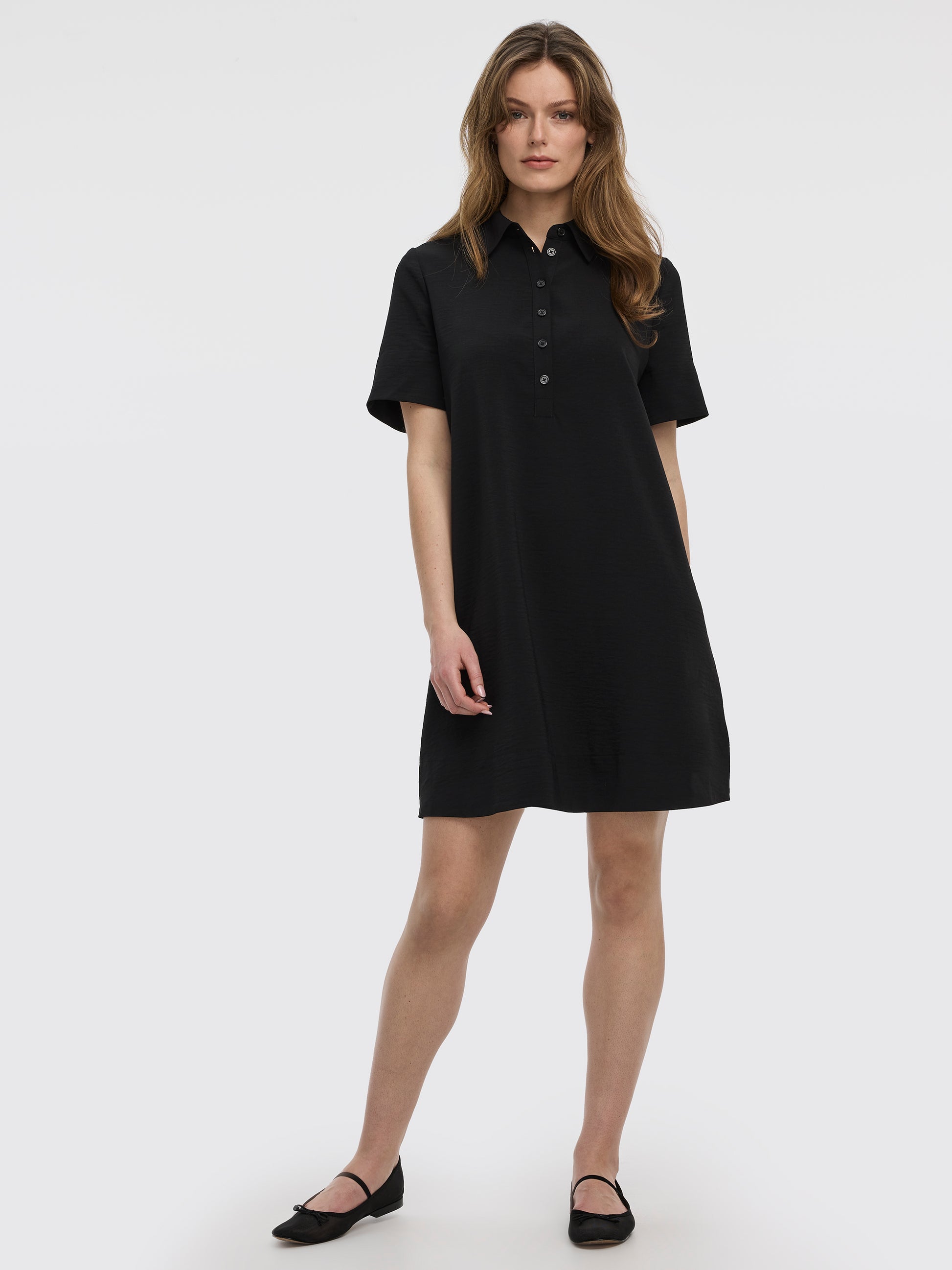 polo short sleeve dress Rib Black Women's Short-Sleeve Polo Dress with