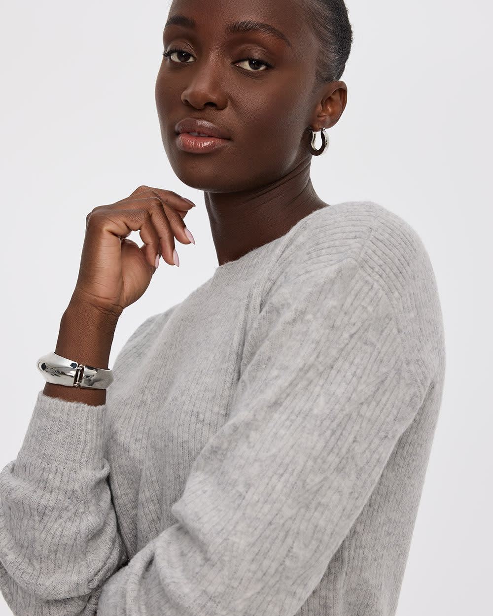 PlushSoft Crew-Neck Ribbed Sweater Dress