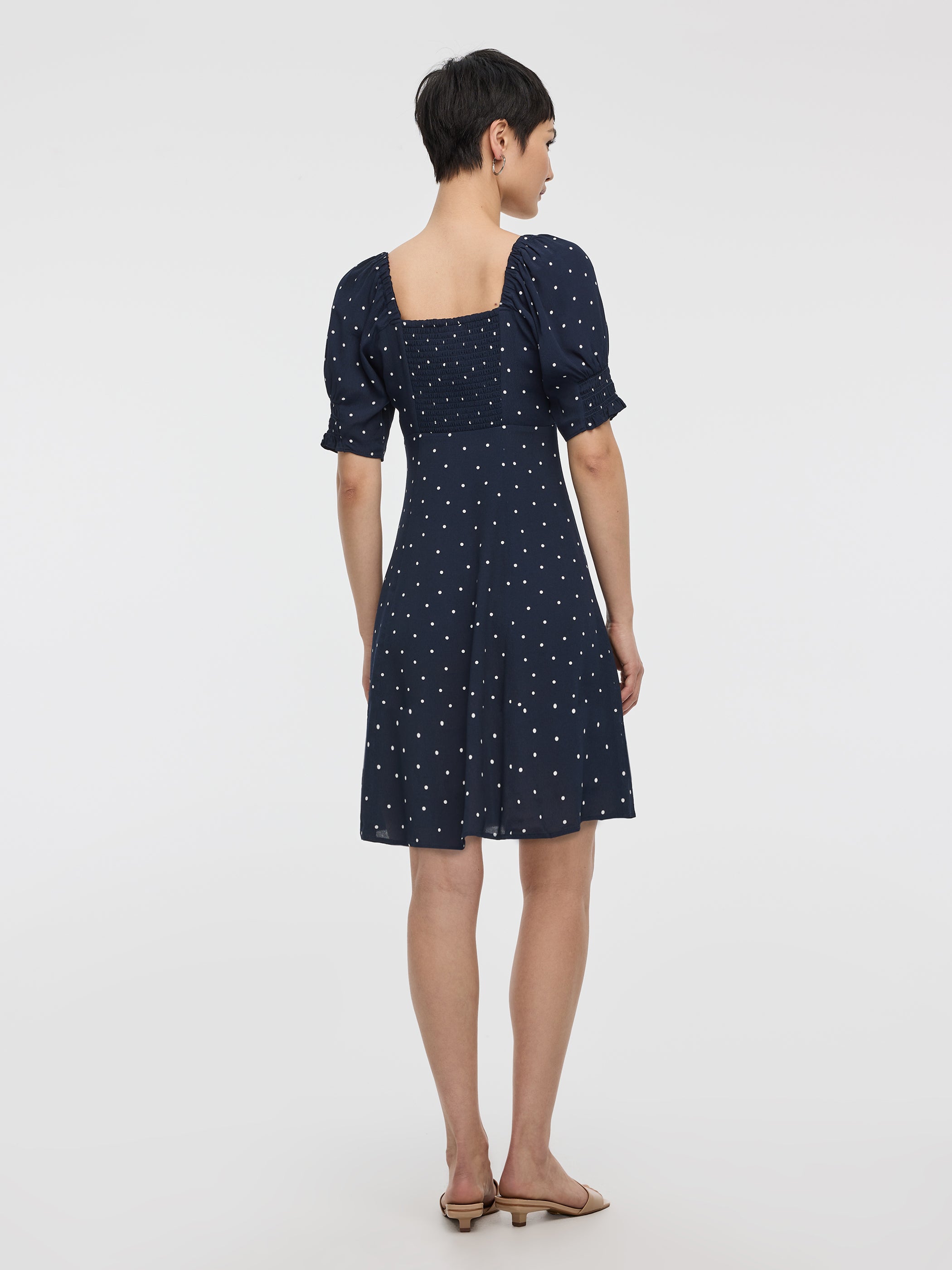Short-Puffy-Sleeve Empire-Cut Dress with Sweetheart Neckline