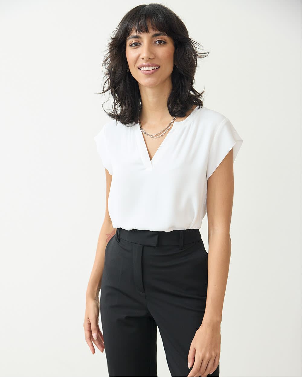 Cap Sleeve Split Neck Blouse - R Essentials