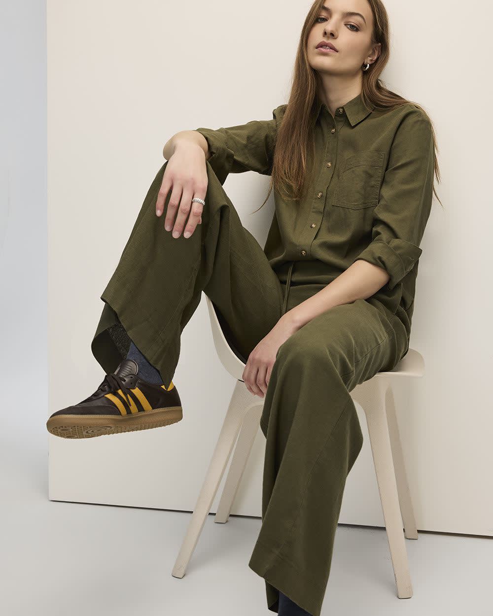 Wide-Leg High-Rise Linen Blend Pant