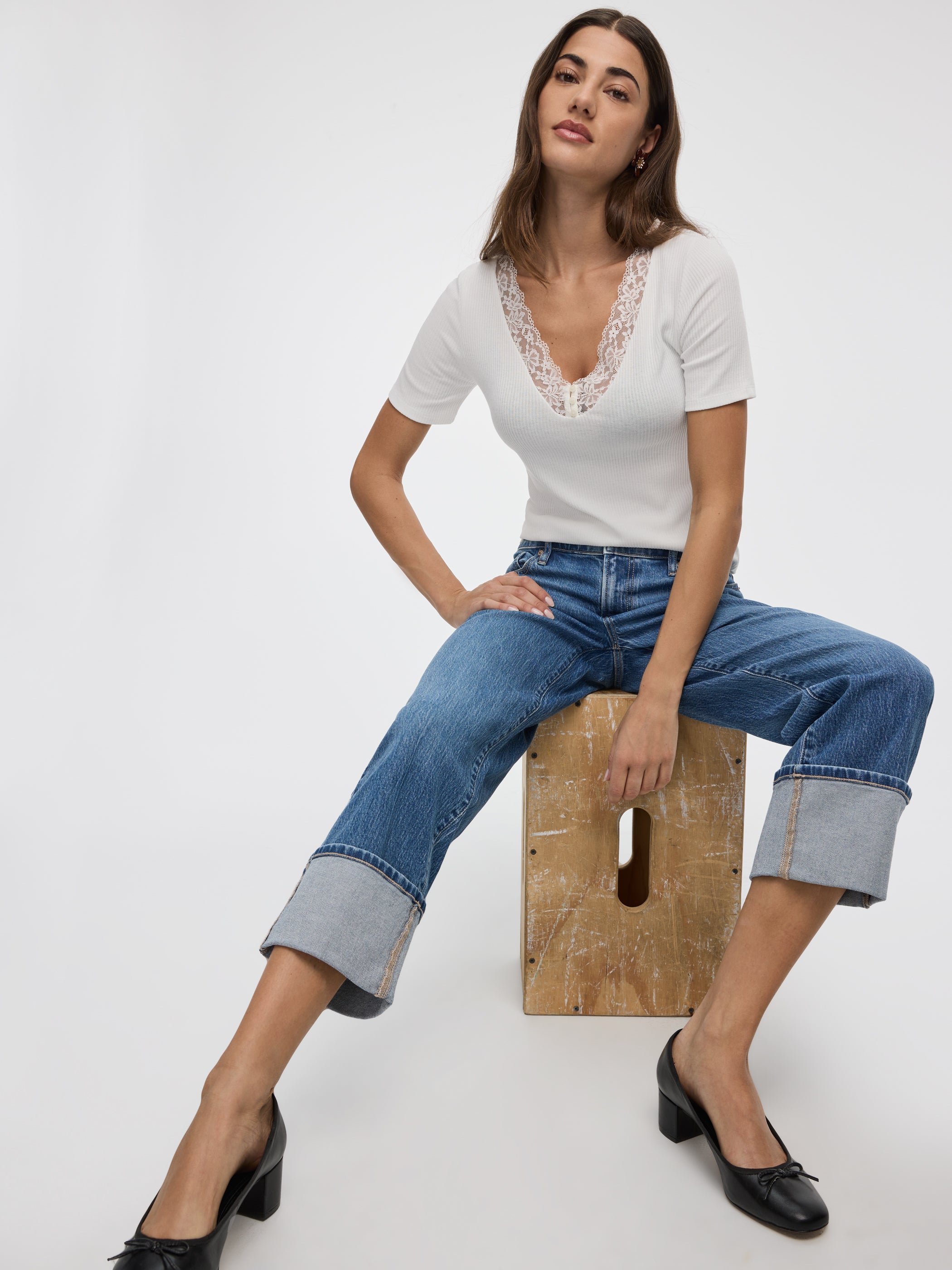 Straight-Leg High-Rise Cropped Jean with Rolled Cuffs