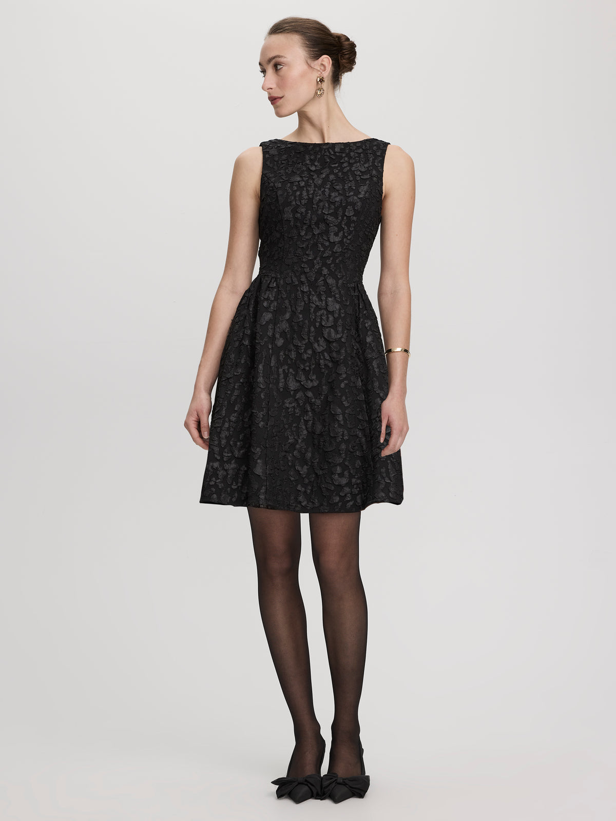 Sleeveless Boat-Neck Fit-and-Flare Mini Dress